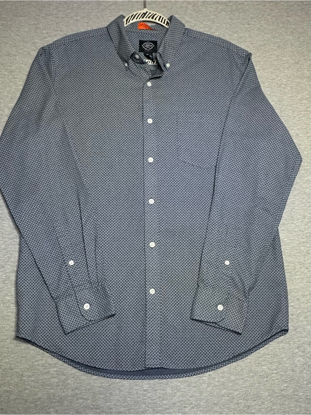 St John's Bay Navy Blue Micro Pattern Anchors Button-Down Shirt size L Nautical
